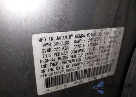 2009 Acura Rl 3.7 from USA, damaged, VIN JH4KB26679C000193